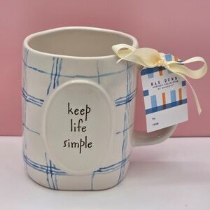 Rae Dunn Spring KEEP LIFE SIMPLE Mug Blue Plaid Stripes NEW Easter